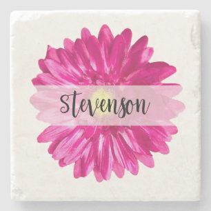  Hot Pink Daisy Custom Naam Stenen Onderzetter