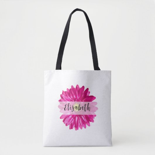  Hot Pink Daisy Custom Naam Tote Bag (Voorkant)