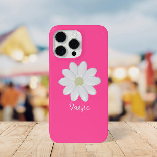 Hot Pink Daisy Flower Aangepaste naam iPhone 15 Pro Max Hoesje