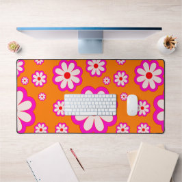 Hot Pink Daisy op Verbrand Sinaasappel Retro BOHO  Bureaumat