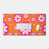 Hot Pink Daisy op Verbrand Sinaasappel Retro BOHO  Bureaumat (Keyboard & Muis)