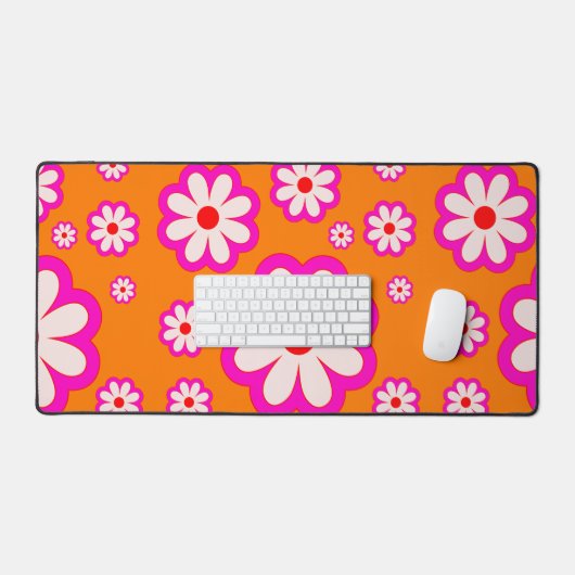 Hot Pink Daisy op Verbrand Sinaasappel Retro BOHO  Bureaumat (Keyboard & Muis)