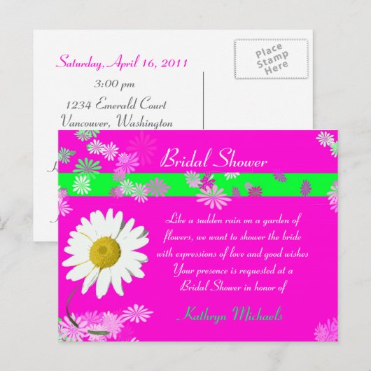 Hot Pink Daisy Vrijgezellenfeest Briefkaart (Voorkant / Achterkant)