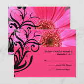 Hot Pink Daisy Wedding RSVP Kaartje (Voorkant / Achterkant)
