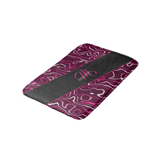 Hot pink damascus abstract swirls Custom Monogram Badmat (Gekanteld)