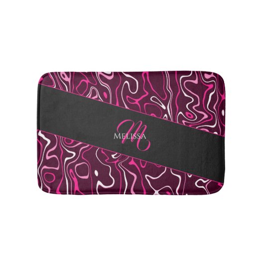 Hot pink damascus abstract swirls Custom Monogram Badmat (Voorkant)