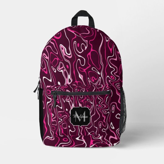 Hot pink damascus abstract swirls Custom Monogram Bedrukte Rugzak (Voorkant)