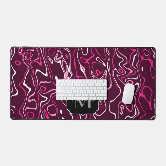 Hot pink damascus abstract swirls Custom Monogram Bureaumat (Keyboard & Muis)