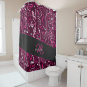 Hot pink damascus abstract swirls Custom Monogram Douchegordijn (In situ)