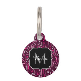 Hot pink damascus abstract swirls Custom Monogram Huisdierpenning