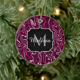 Hot pink damascus abstract swirls Custom Monogram Keramisch Ornament