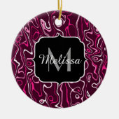 Hot pink damascus abstract swirls Custom Monogram Keramisch Ornament (Voorkant)