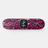 Hot pink damascus abstract swirls Custom Monogram Persoonlijk Skateboard (Horizontaal)
