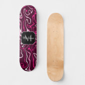 Hot pink damascus abstract swirls Custom Monogram Persoonlijk Skateboard (Voorkant)