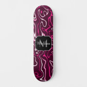 Hot pink damascus abstract swirls Custom Monogram Persoonlijk Skateboard (Voorkant)