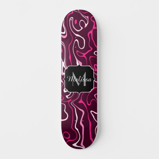 Hot pink damascus abstract swirls Custom Monogram Persoonlijk Skateboard (Voorkant)