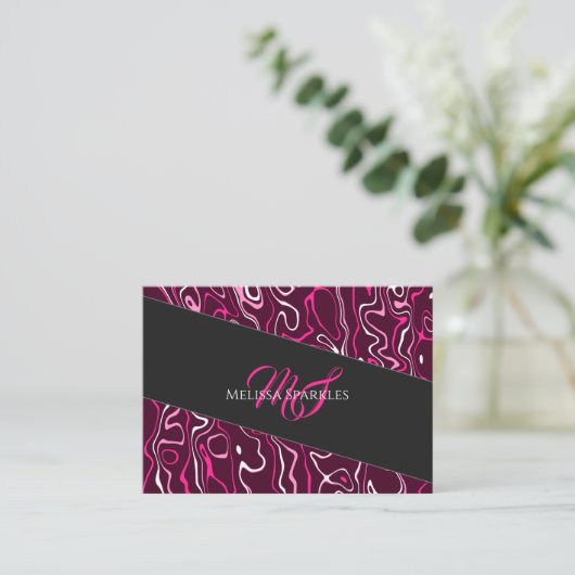 Hot pink damascus abstract swirls Custom Monogram Visitekaartje (Staand voorkant)