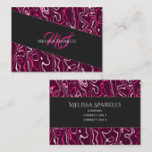 Hot pink damascus abstract swirls Custom Monogram Visitekaartje (Voorkant / Achterkant)