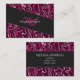 Hot pink damascus abstract swirls Custom Monogram Visitekaartje