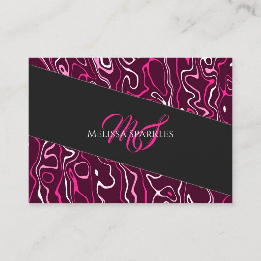Hot pink damascus abstract swirls Custom Monogram Visitekaartje (Voorkant)