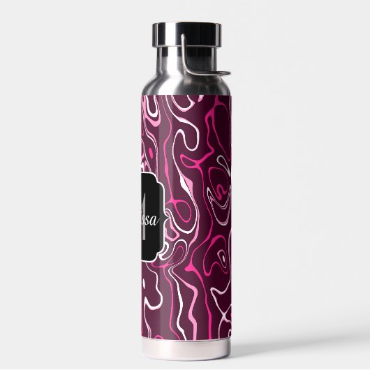 Hot pink damascus abstract swirls Custom Monogram Waterfles (Links)