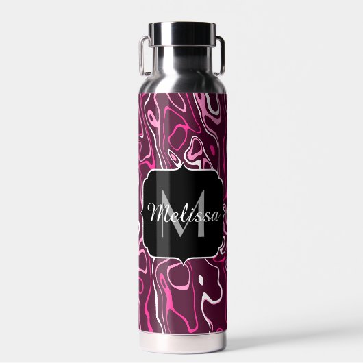Hot pink damascus abstract swirls Custom Monogram Waterfles (Voorkant)