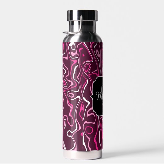 Hot pink damascus abstract swirls Custom Monogram Waterfles (Rechts)