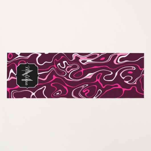 Hot pink damascus abstract swirls Custom Monogram Yogamat (Voorkant (horizontaal))