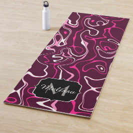Hot pink damascus abstract swirls Custom Monogram Yogamat