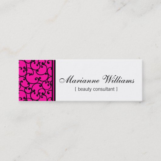 Hot Pink Damask Beauty Micro Mini Visitekaartjes (Voorkant)