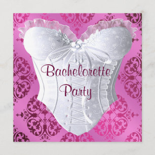 Hot Pink Damask Corset vrijgezellenfeest Kaart