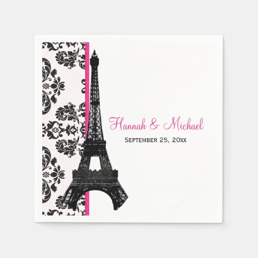 Hot Pink Damask Eiffeltoren bruiloft Servet (Voorkant)