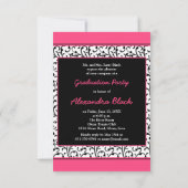 Hot Pink Damask Floral Foto Afstuderen Uitnodiging (Achterkant)