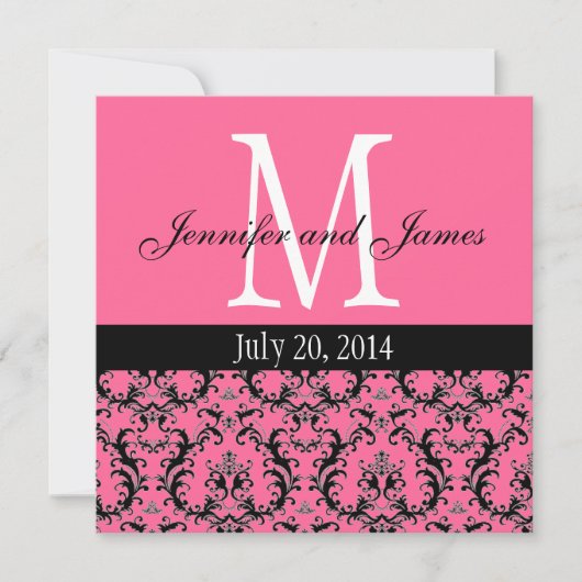 Hot Pink Damask Monogram Weddenschap 5 Kaart (Voorkant)