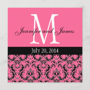 Hot Pink Damask Monogram Weddenschap 5 Kaart