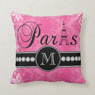 Hot Pink Damask Paris Monogrammmed Kussen