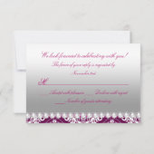 Hot Pink Damask & Pearl Bow Quinceanera RSVP (Achterkant)