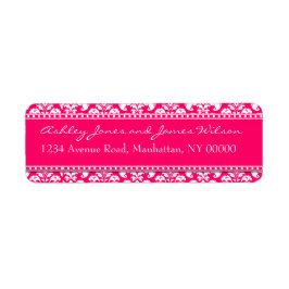 Hot Pink Damask Retouradres Labels
