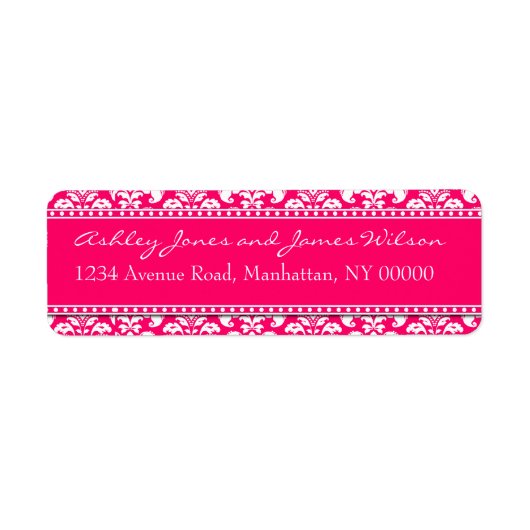 Hot Pink Damask Retouradres Labels (Voorkant)