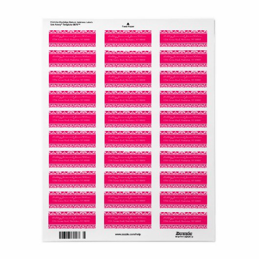 Hot Pink Damask Retouradres Labels (Full Sheet)