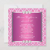 Hot Pink Damask Sweet 16 Party Kaart (Achterkant)
