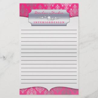 Hot Pink Dashing Damask Lined Zakelijk Briefpapier