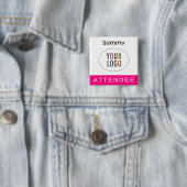 Hot Pink Deelnemer Naam Badge Logo Square Pinback Vierkante Button 5,1 Cm (In situ)