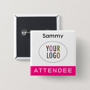 Hot Pink Deelnemer Naam Badge Logo Square Pinback Vierkante Button 5,1 Cm