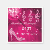 Hot Pink Disco Ball en Sparkle Heels 21st Servetten (Voorkant)
