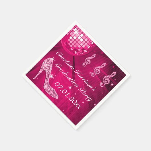 Hot Pink Disco Ball en Sparkle Heels Afstuderen Servetten (Hoek)