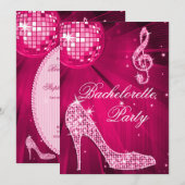 Hot Pink Disco Ball en Sparkle Heels Bachelorette Kaart (Voorkant / Achterkant)