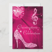 Hot Pink Disco Ball en Sparkle Heels Quinceañera Kaart (Voorkant)