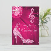 Hot Pink Disco Ball en Sparkle Heels Quinceañera Kaart (Staand voorkant)