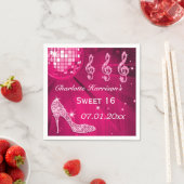 Hot Pink Disco Ball en Sparkle Heels Sweet 16 Servetten (Insitu)